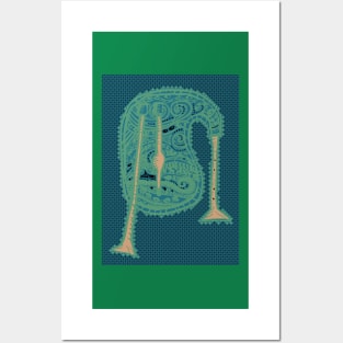 Patterned bagpipes in green Posters and Art